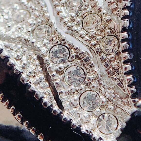 Signed Graziano Silver Tone Black Enamel Rhinestone Bow Brooch Vintage Designer - Picture 9 of 14